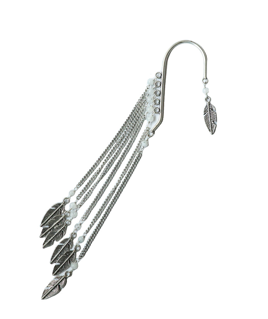 Silver Boho Earcuff Feathers with Beads