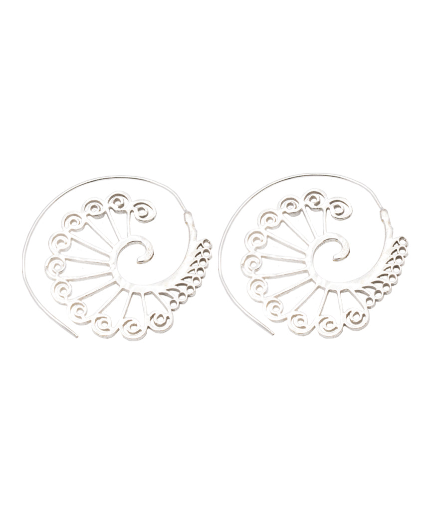 Silver Circular Peacock Earrings