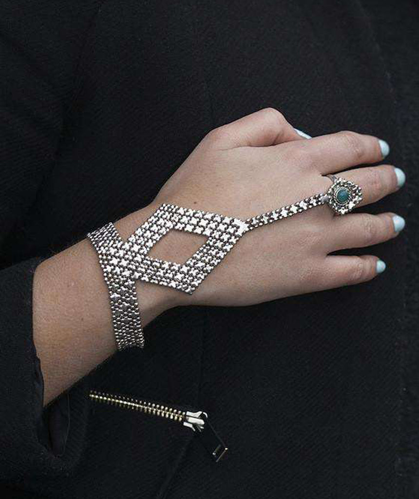 Silver Cuffed Cut Out Diamond Hand Harness