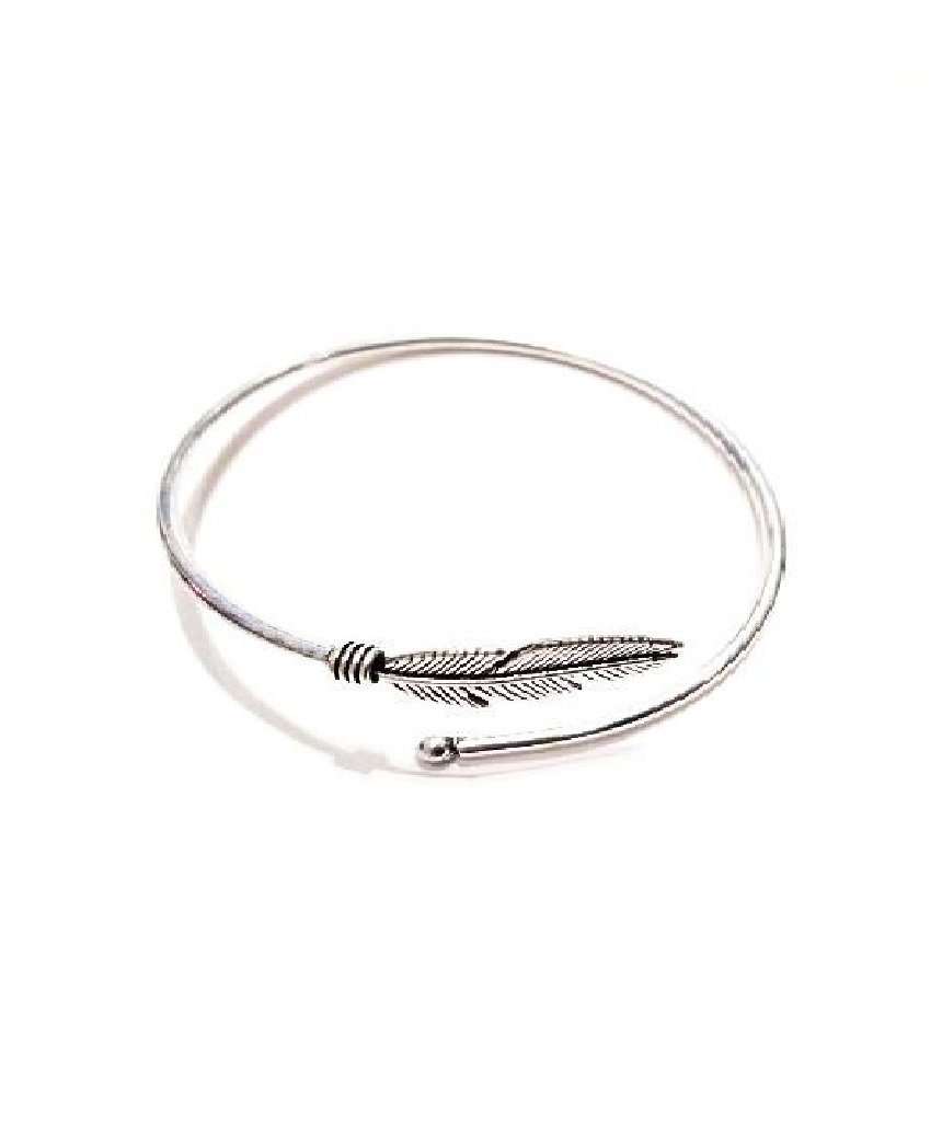 Silver Curl Up Feather Bangle Bracelet