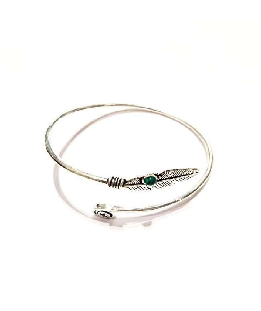 Silver Curl Up Feather Bangle Bracelet