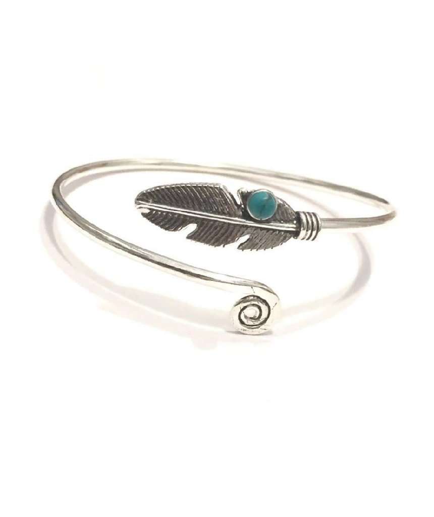 Silver Curl Up Feather Bangle Bracelet