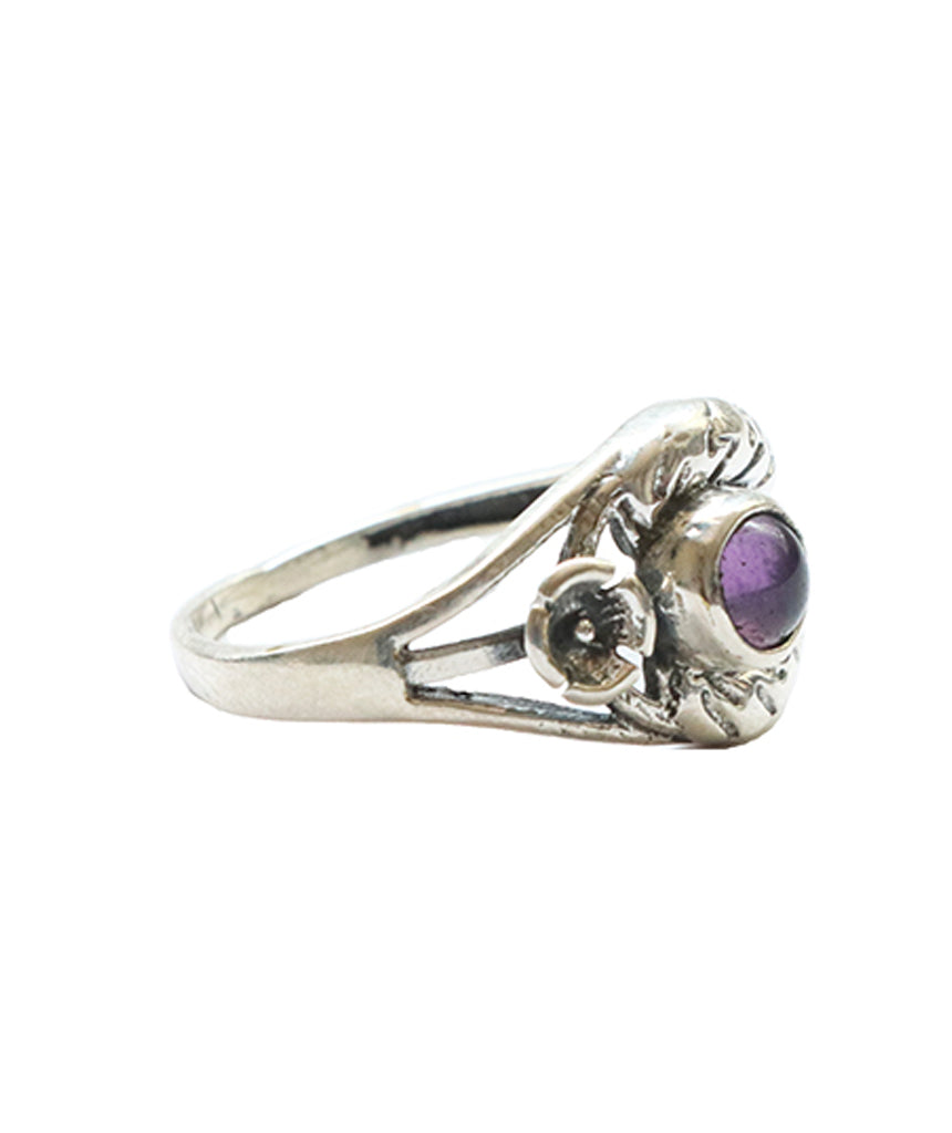 Silver Gemstone Ring with Flower