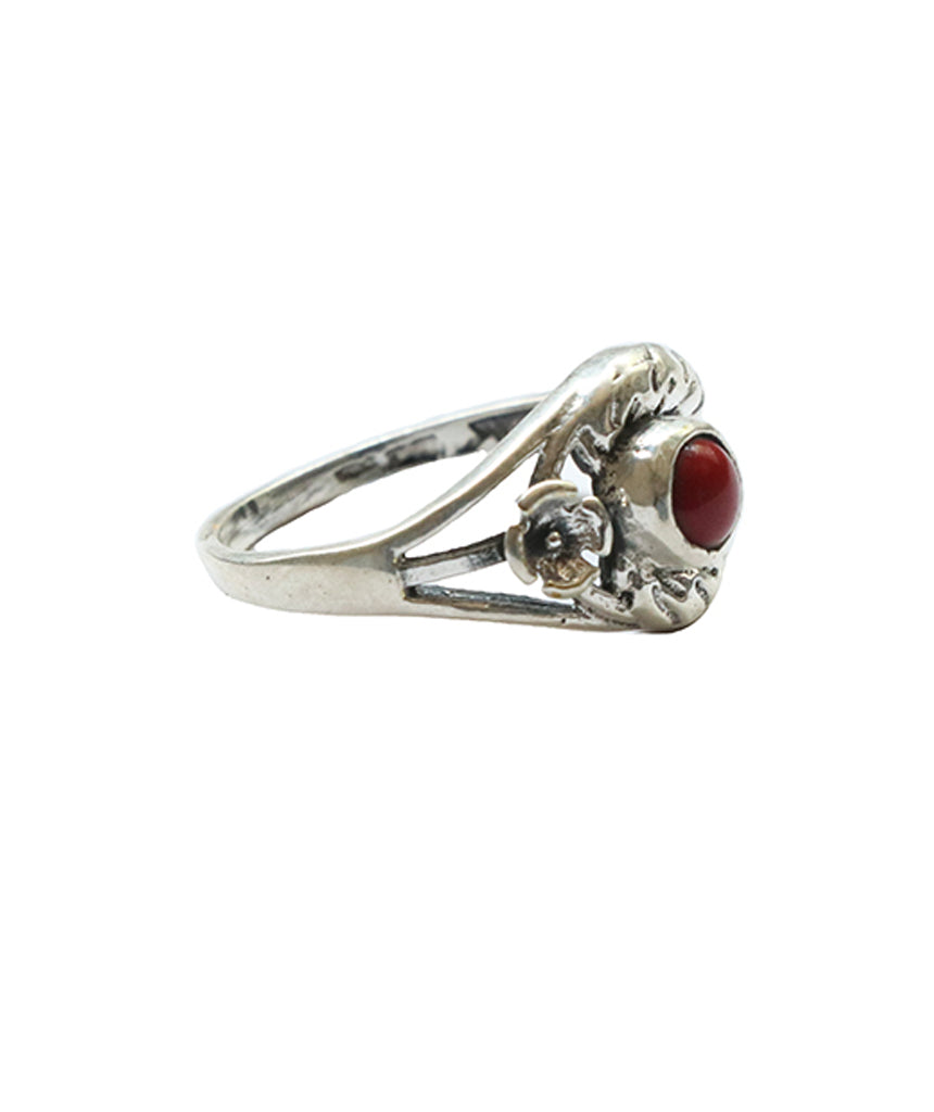 Silver Gemstone Ring with Flower