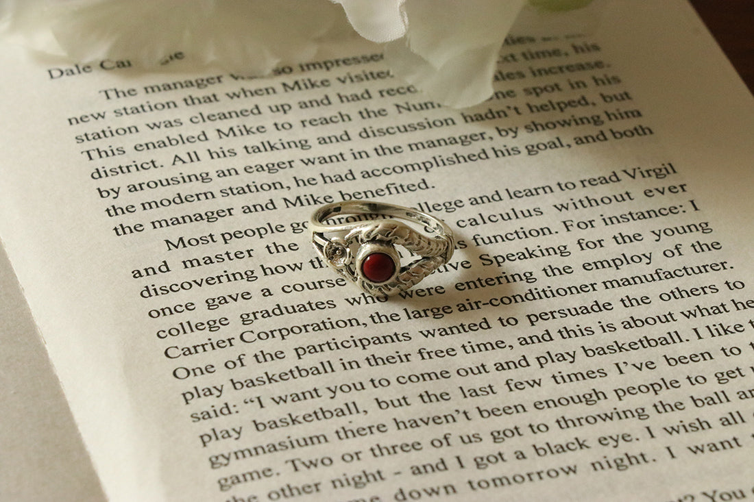 Silver Gemstone Ring with Flower