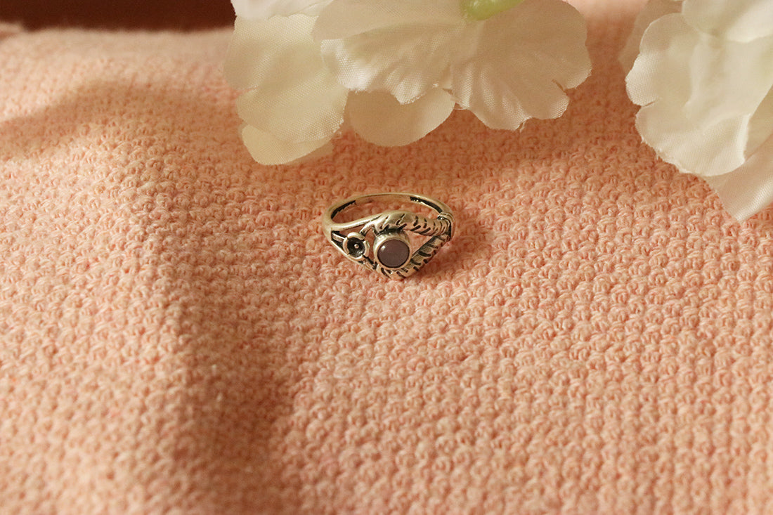 Silver Gemstone Ring with Flower