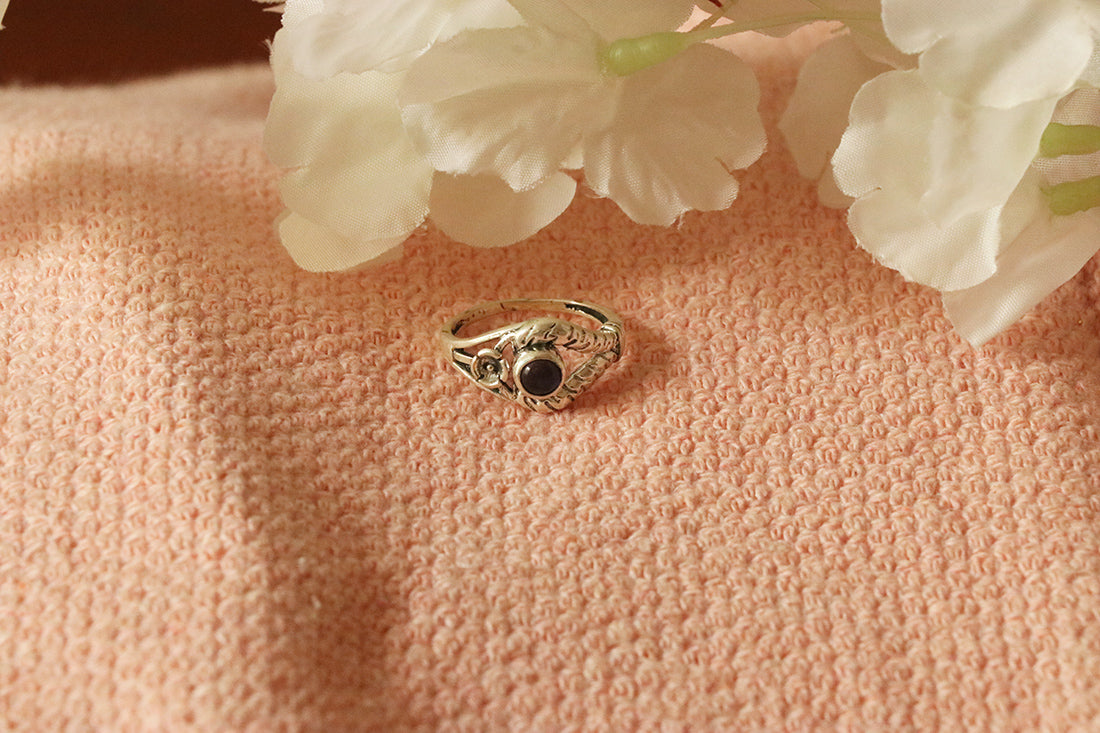 Silver Gemstone Ring with Flower