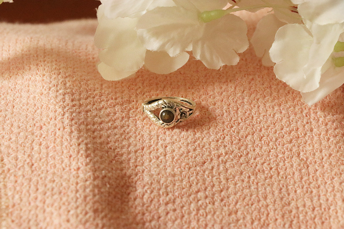 Silver Gemstone Ring with Flower