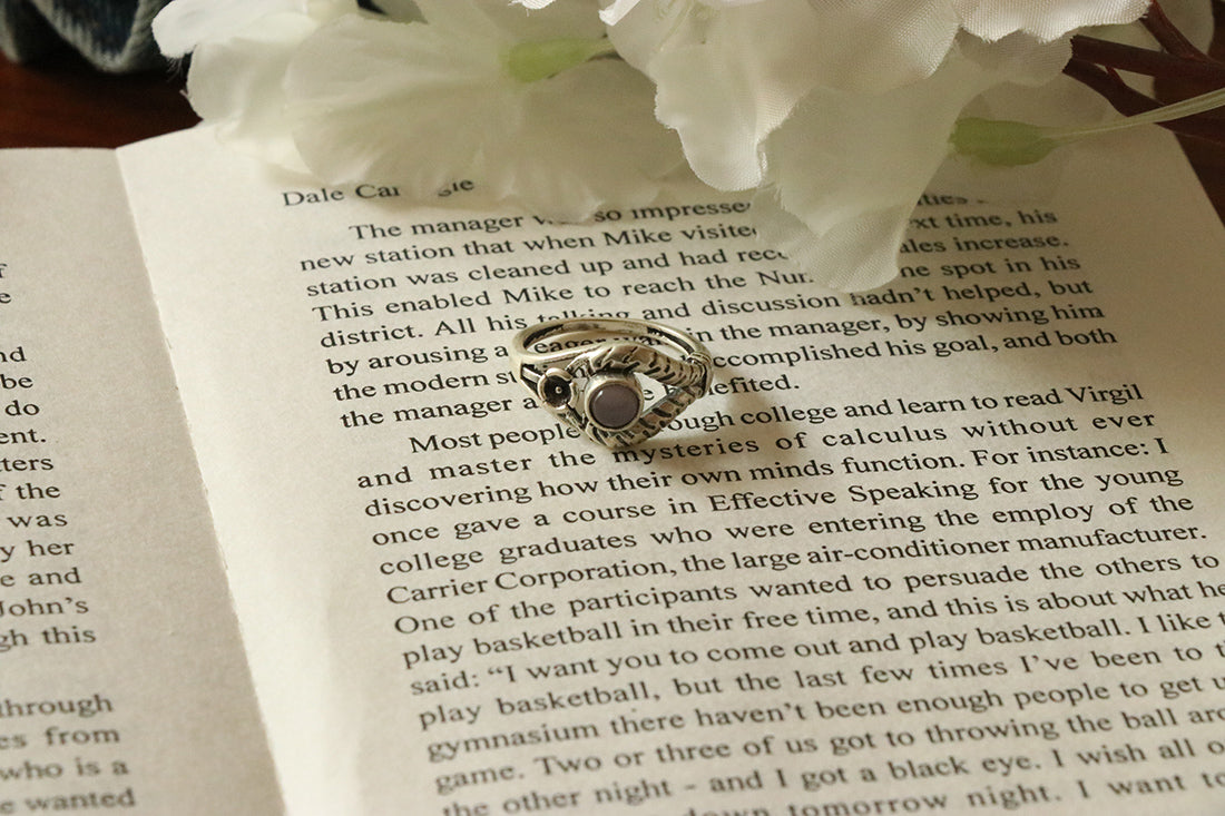 Silver Gemstone Ring with Flower