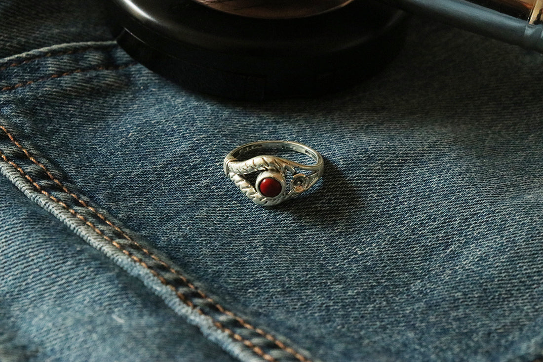 Silver Gemstone Ring with Flower