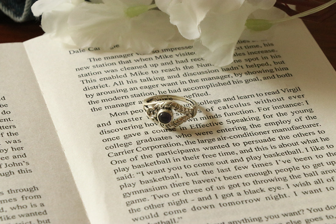 Silver Gemstone Ring with Flower