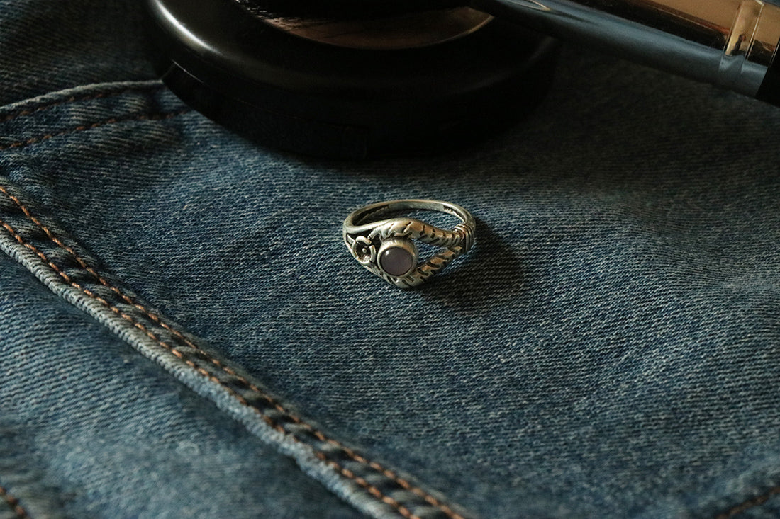 Silver Gemstone Ring with Flower