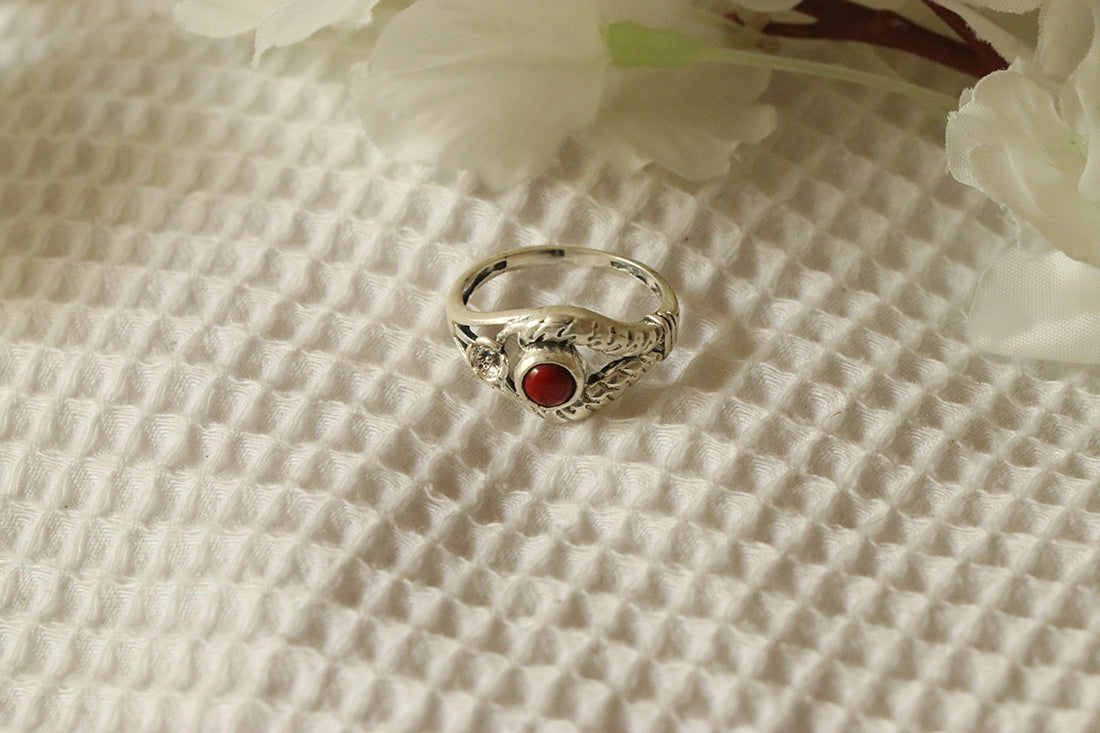 Silver Gemstone Ring with Flower