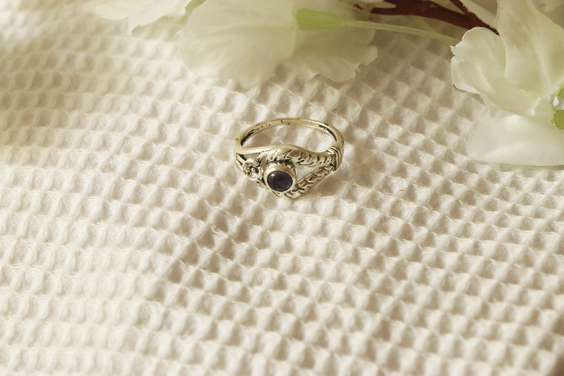 Silver Gemstone Ring with Flower