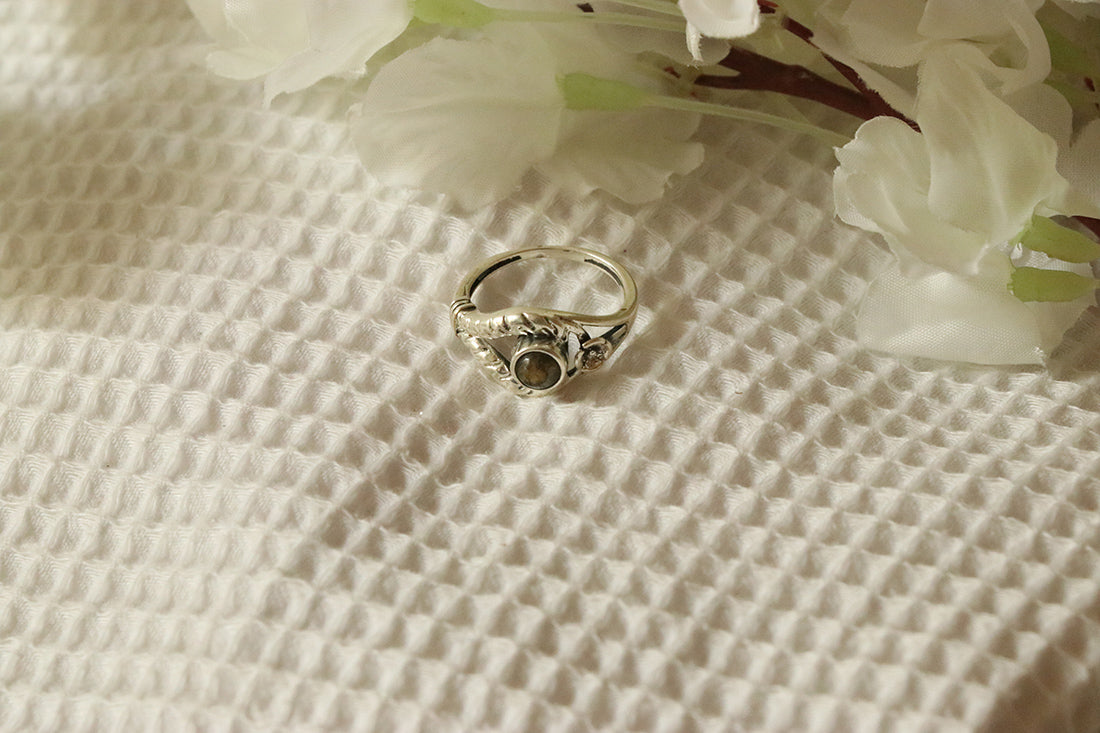 Silver Gemstone Ring with Flower