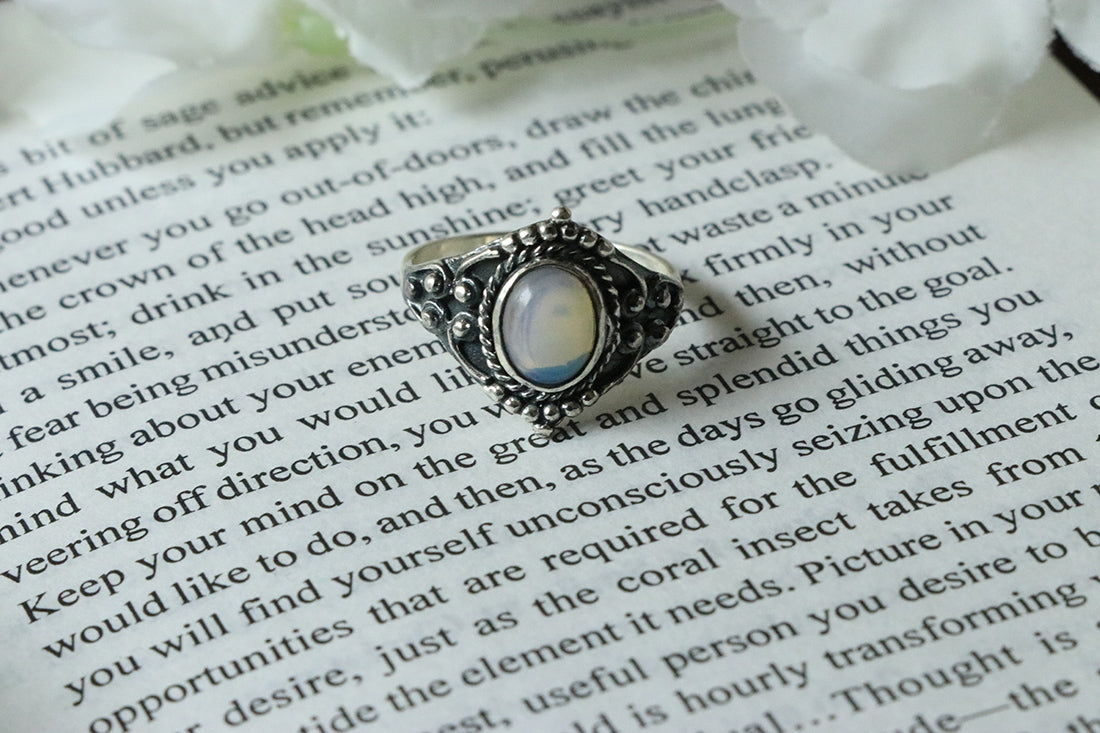Sterling Silver Oval Silver Ring with Stone
