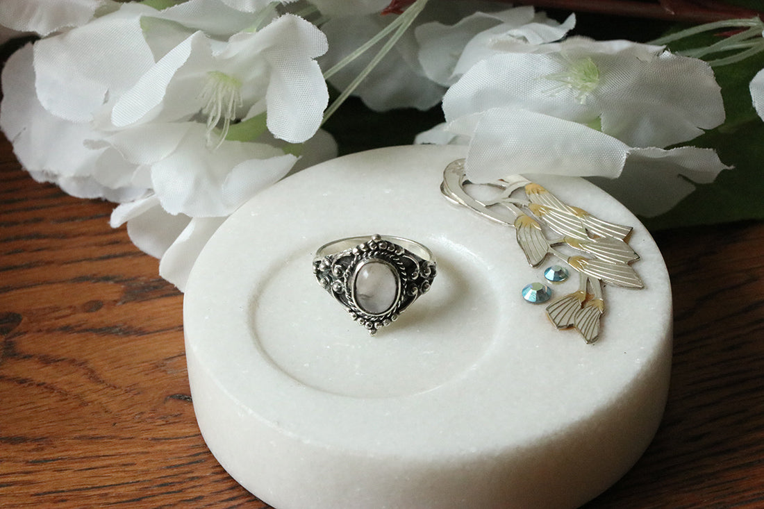 Sterling Silver Oval Silver Ring with Stone