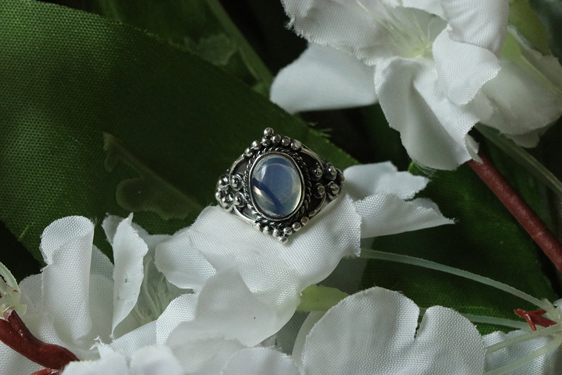 Sterling Silver Oval Silver Ring with Stone