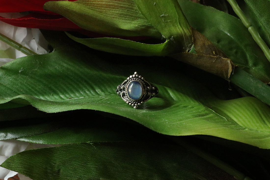 Sterling Silver Oval Silver Ring with Stone