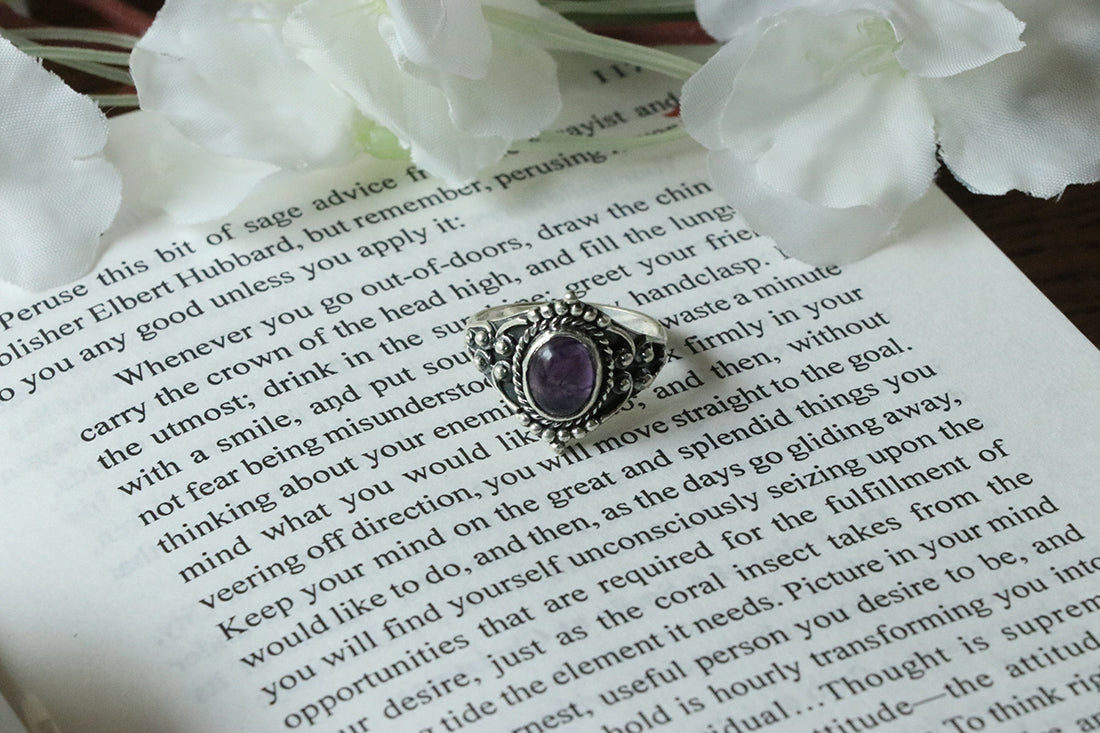 Sterling Silver Oval Silver Ring with Stone