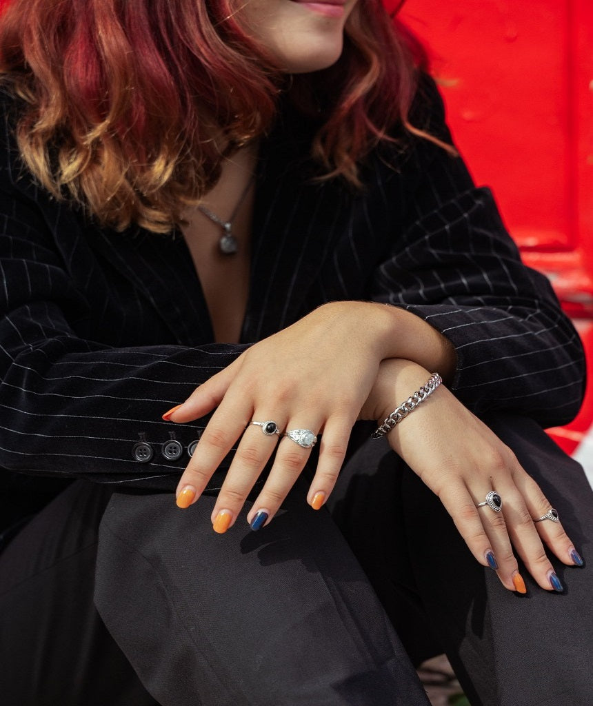 Sterling Silver Stone Ring in Teardrop Shape