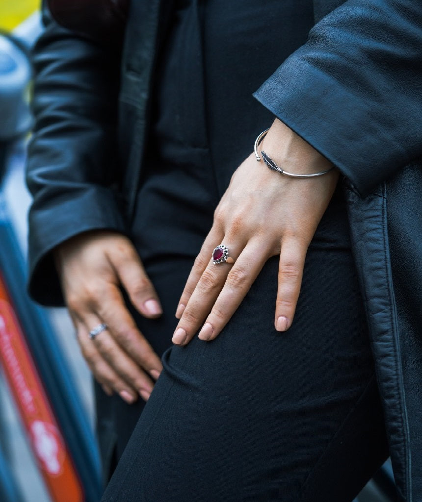 Sterling Silver Teardrop Ring with Stone