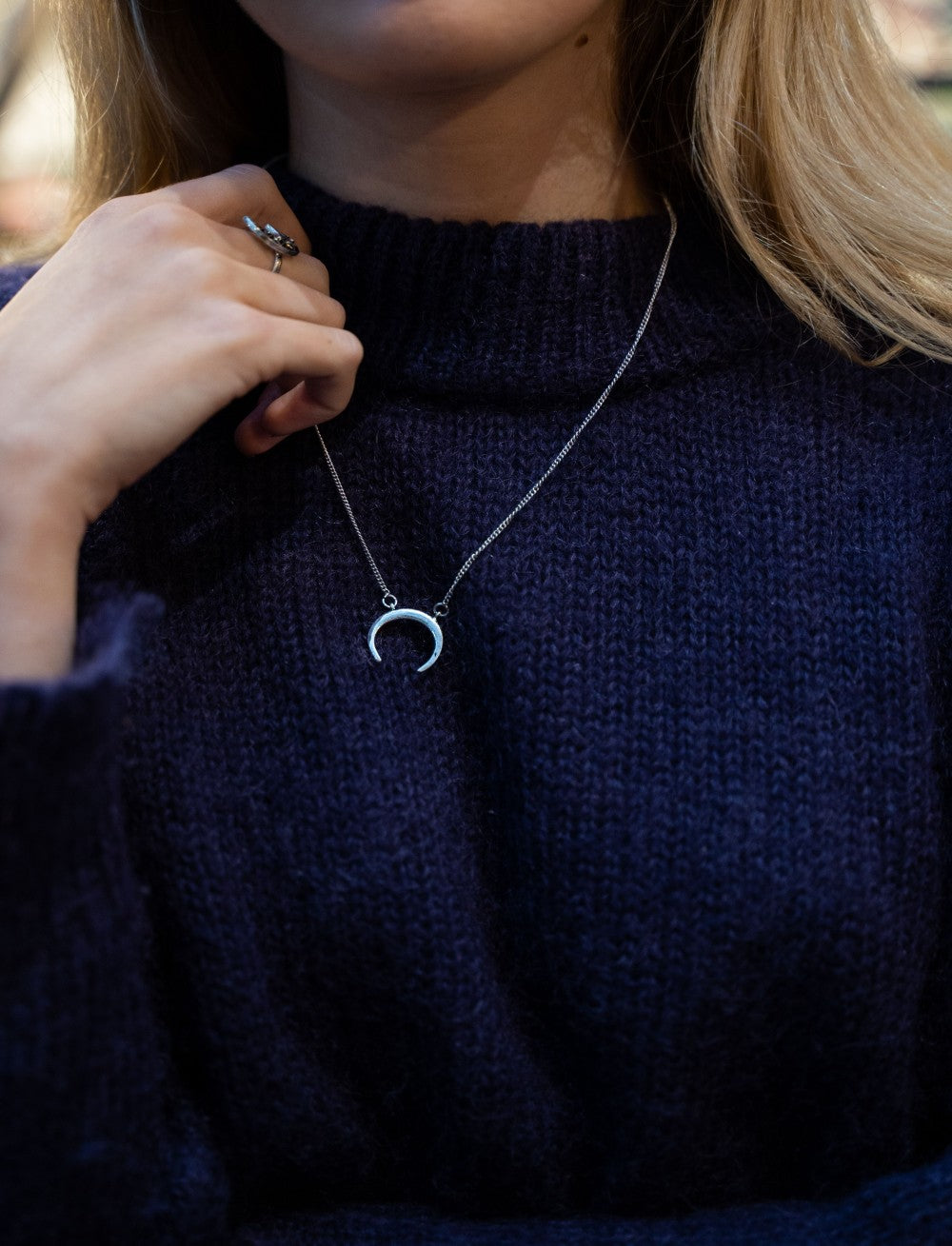 Silver Horn Pendant Necklace