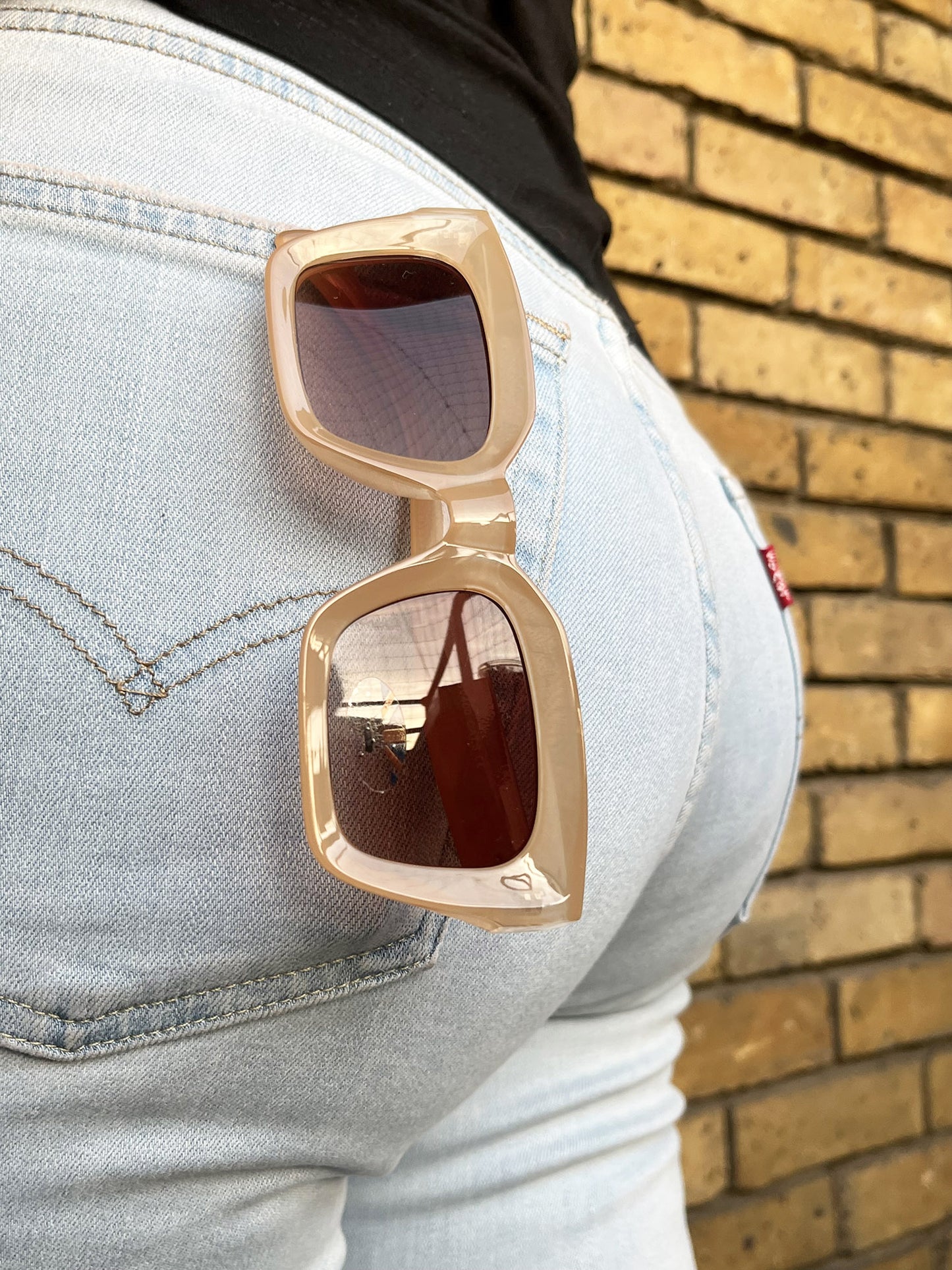 Beige Big Frame Sunglasses