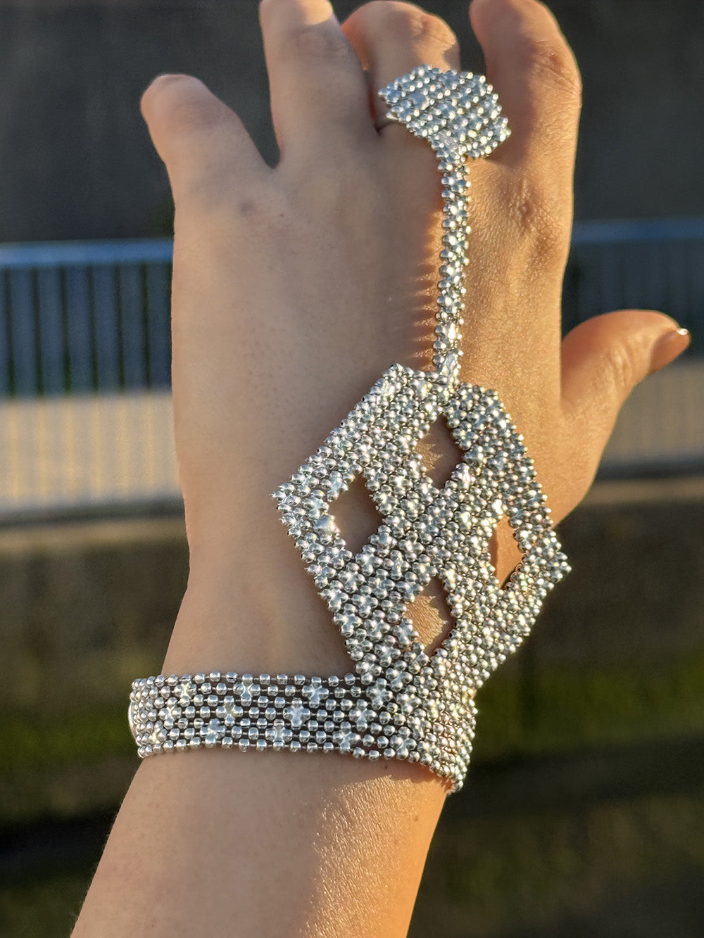 Cuffed Hex Chainmail Hand Harness