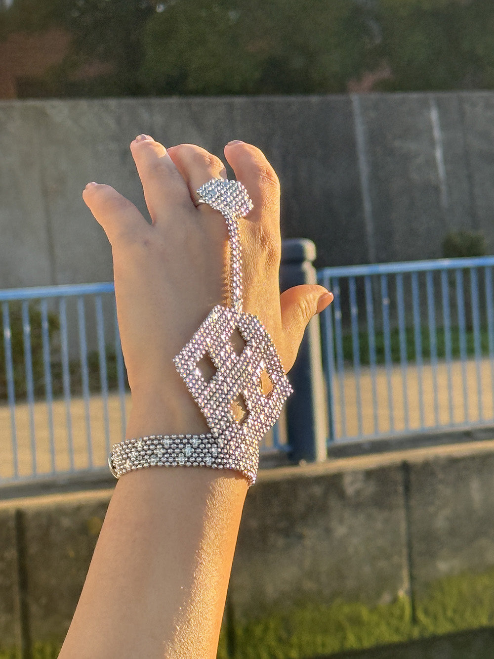 Cuffed Hex Chainmail Hand Harness