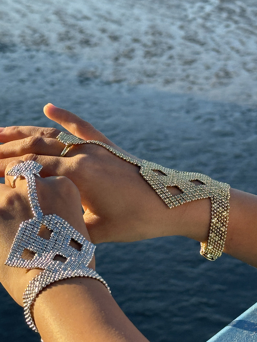 Cuffed Hex Chainmail Hand Harness