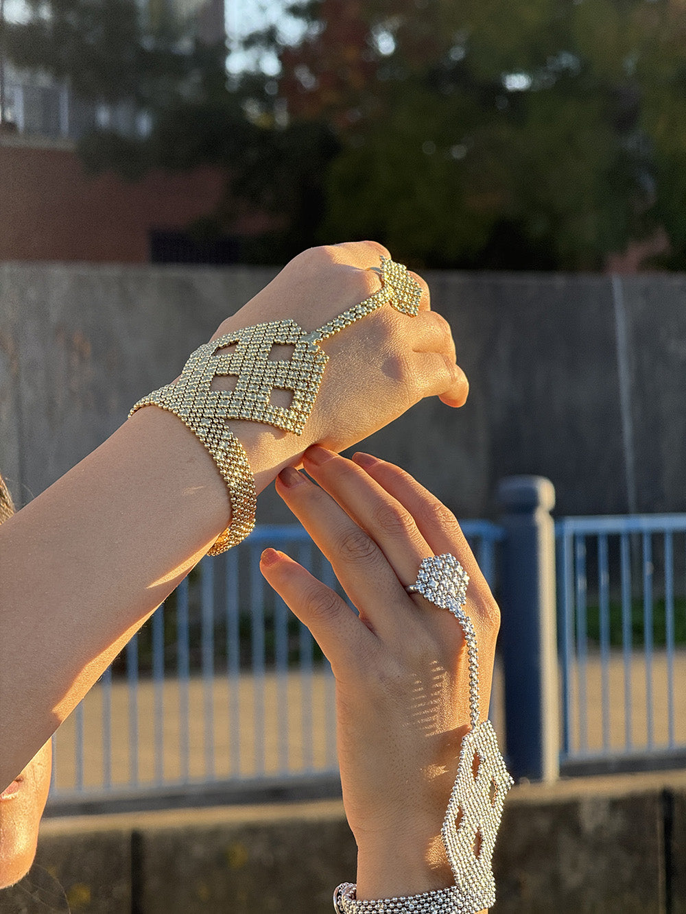 Cuffed Hex Chainmail Hand Harness