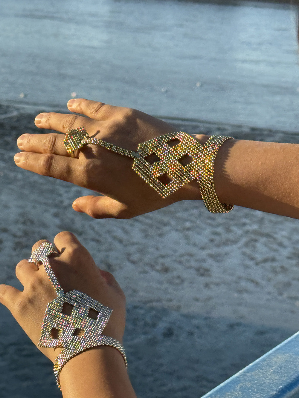 Cuffed Hex Chainmail Hand Harness