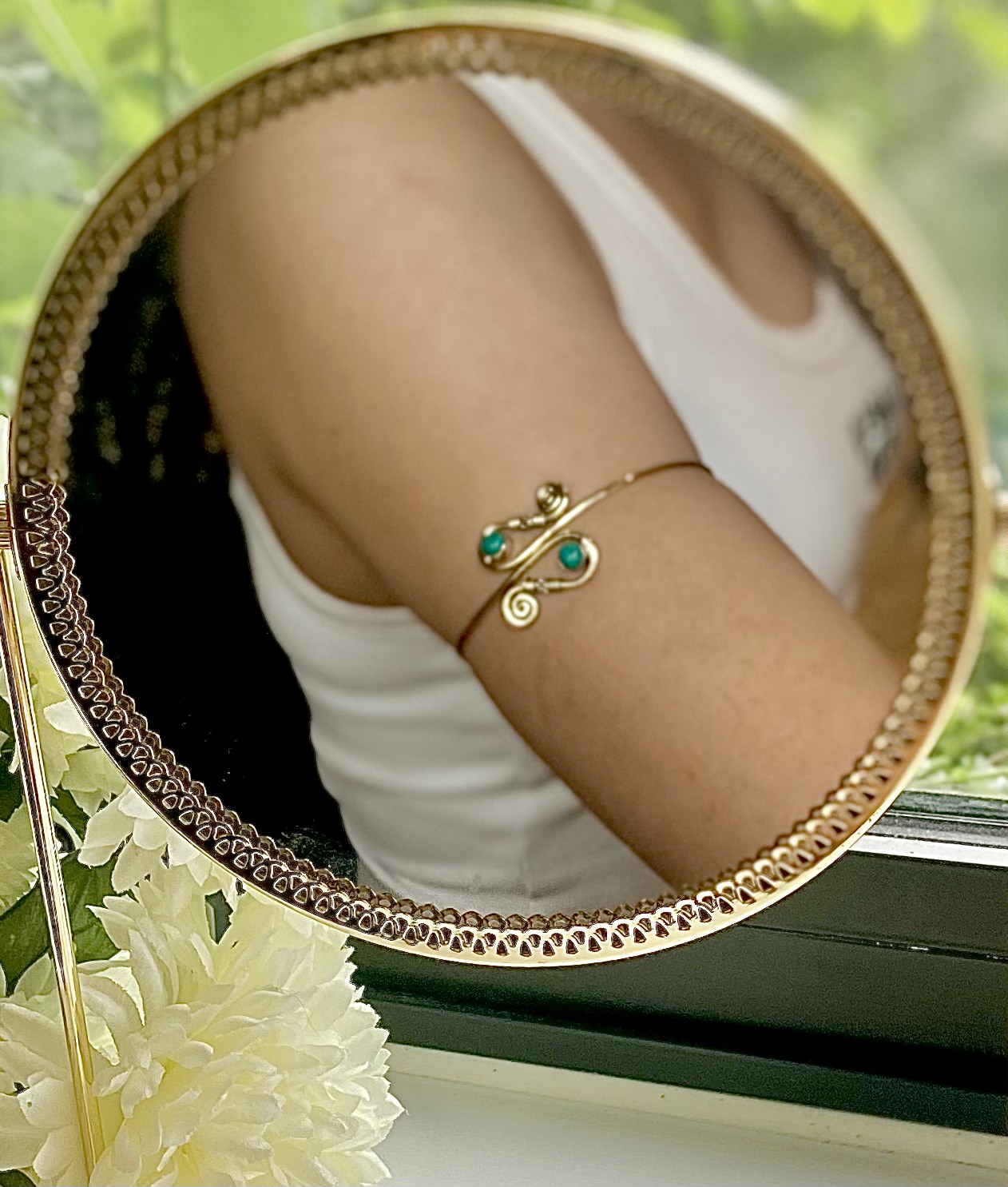 Gold armcuff with turquoise stone