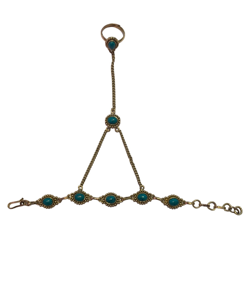 Gold & Turquoise Hand Harness