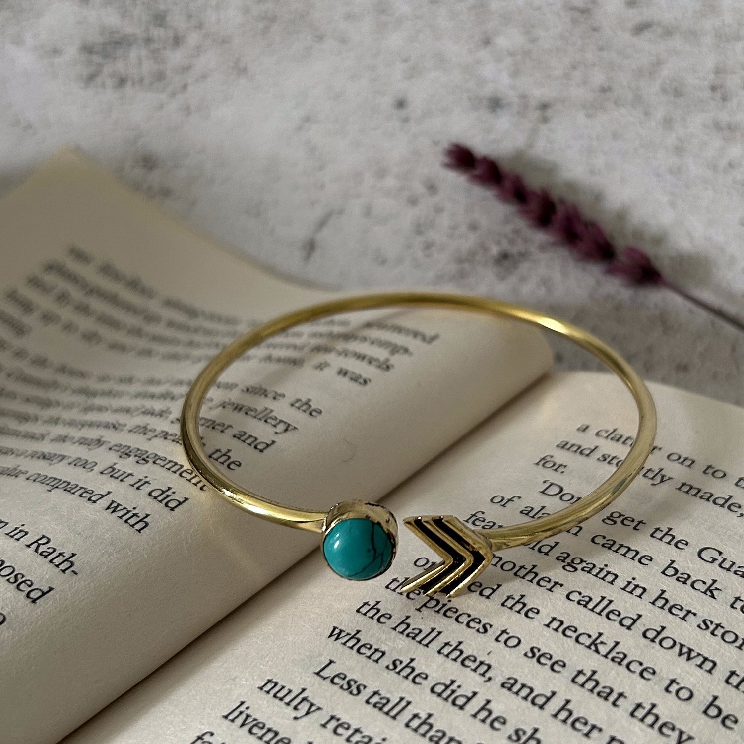 Gold and Turquoise Arrow Stone Bangle Bracelet
