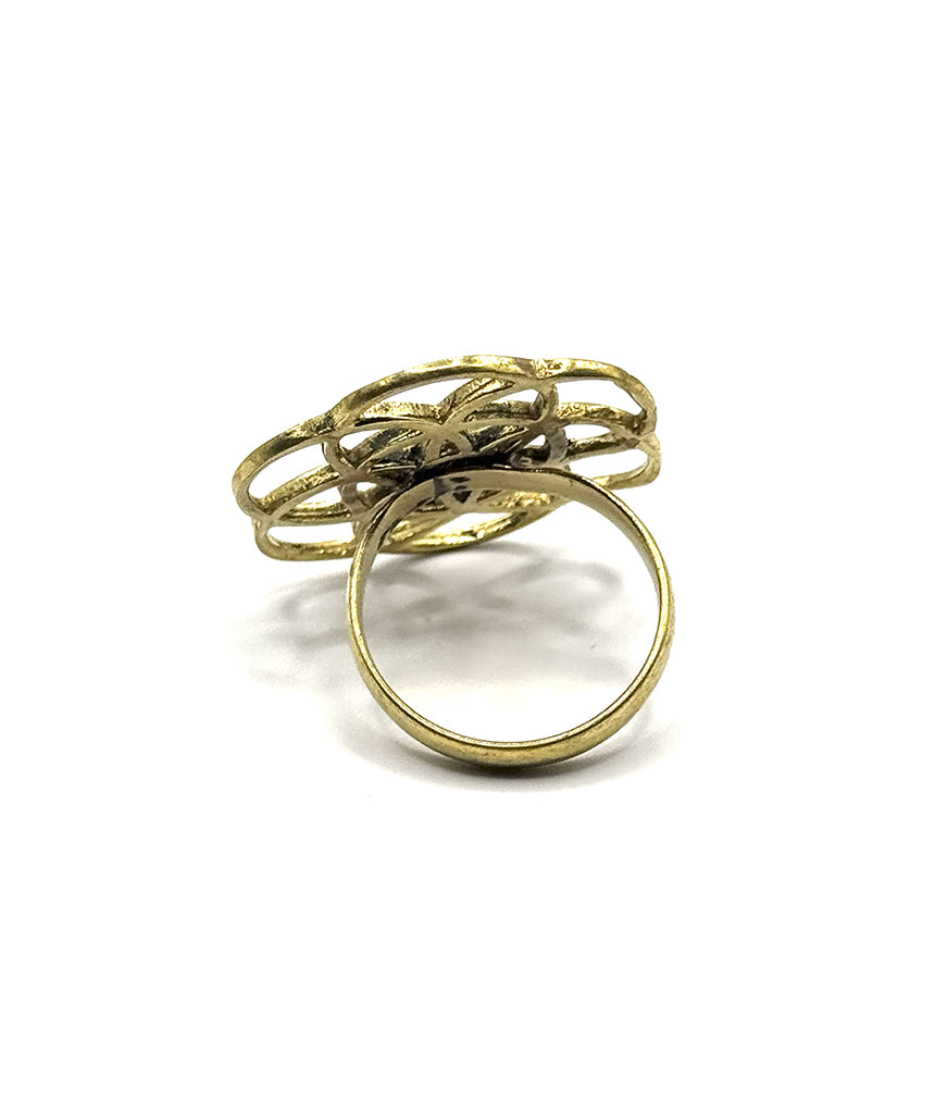 Gold Labyrinth Ring with Black Stone