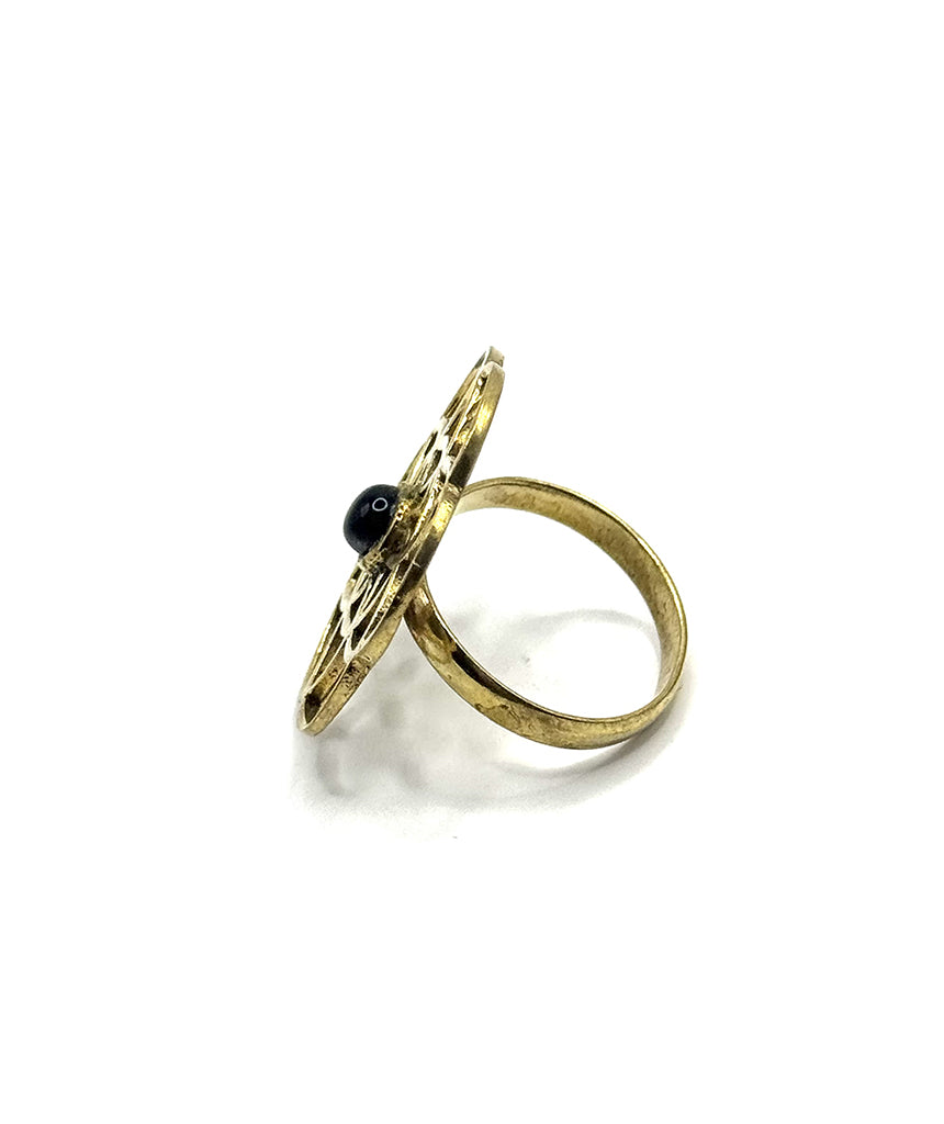 Gold Labyrinth Ring with Blue Stone