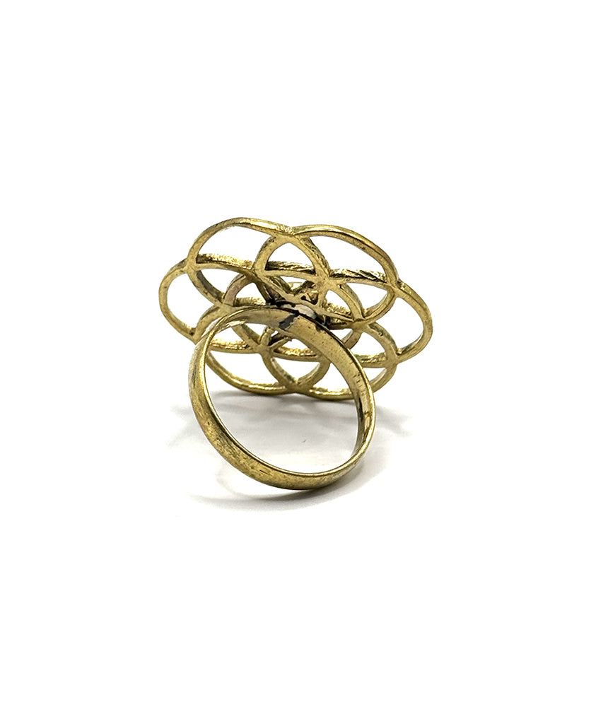 Gold Labyrinth Ring with Blue Stone