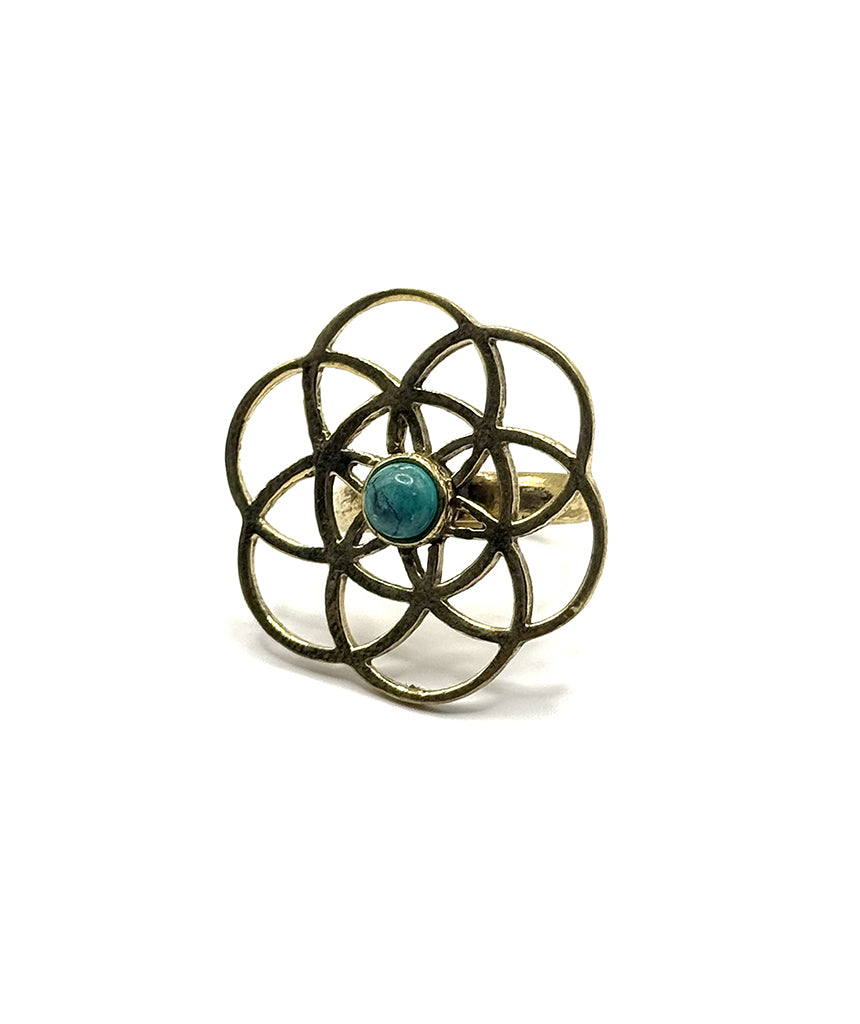 Gold Labyrinth Ring with Turquoise Stone