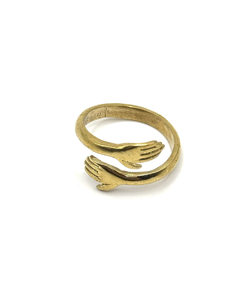 Gold Two Hands Hug Ring