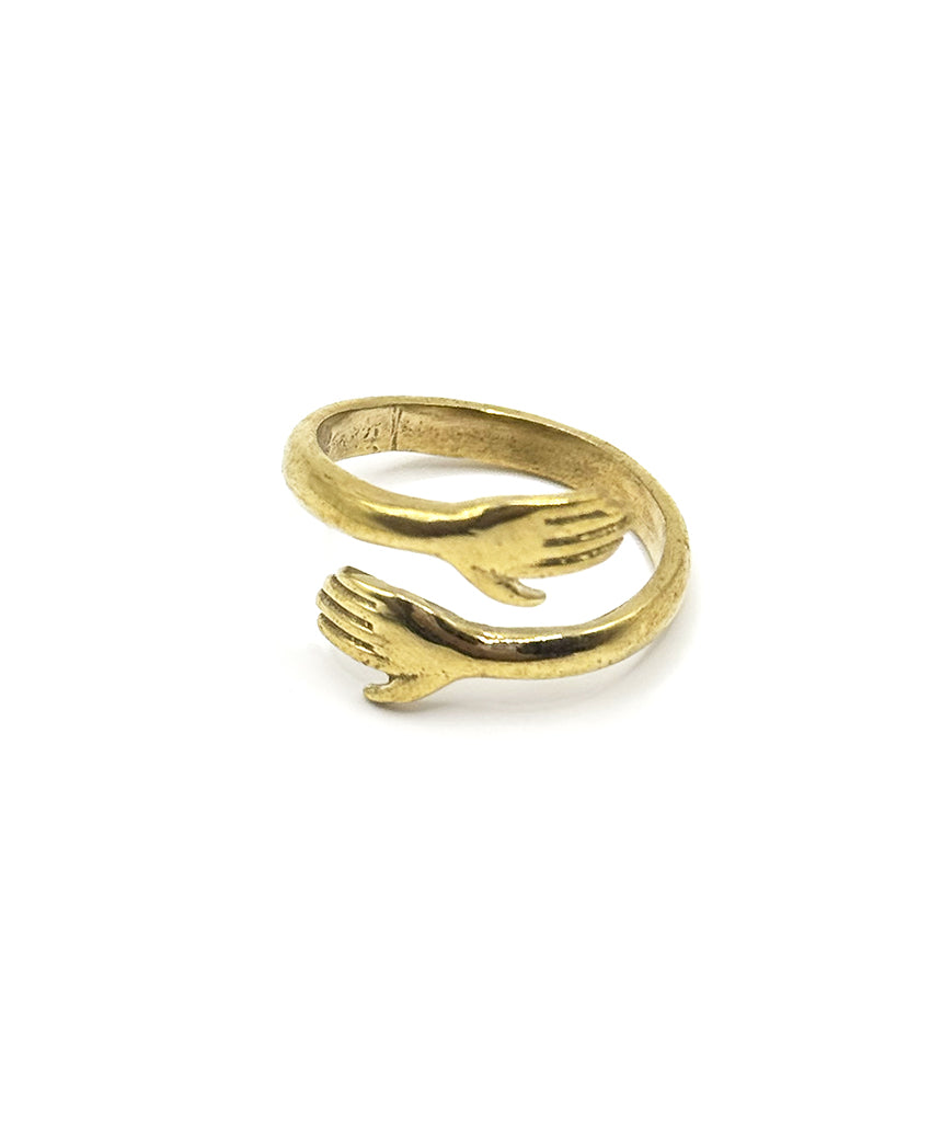 Gold Two Hands Hug Ring