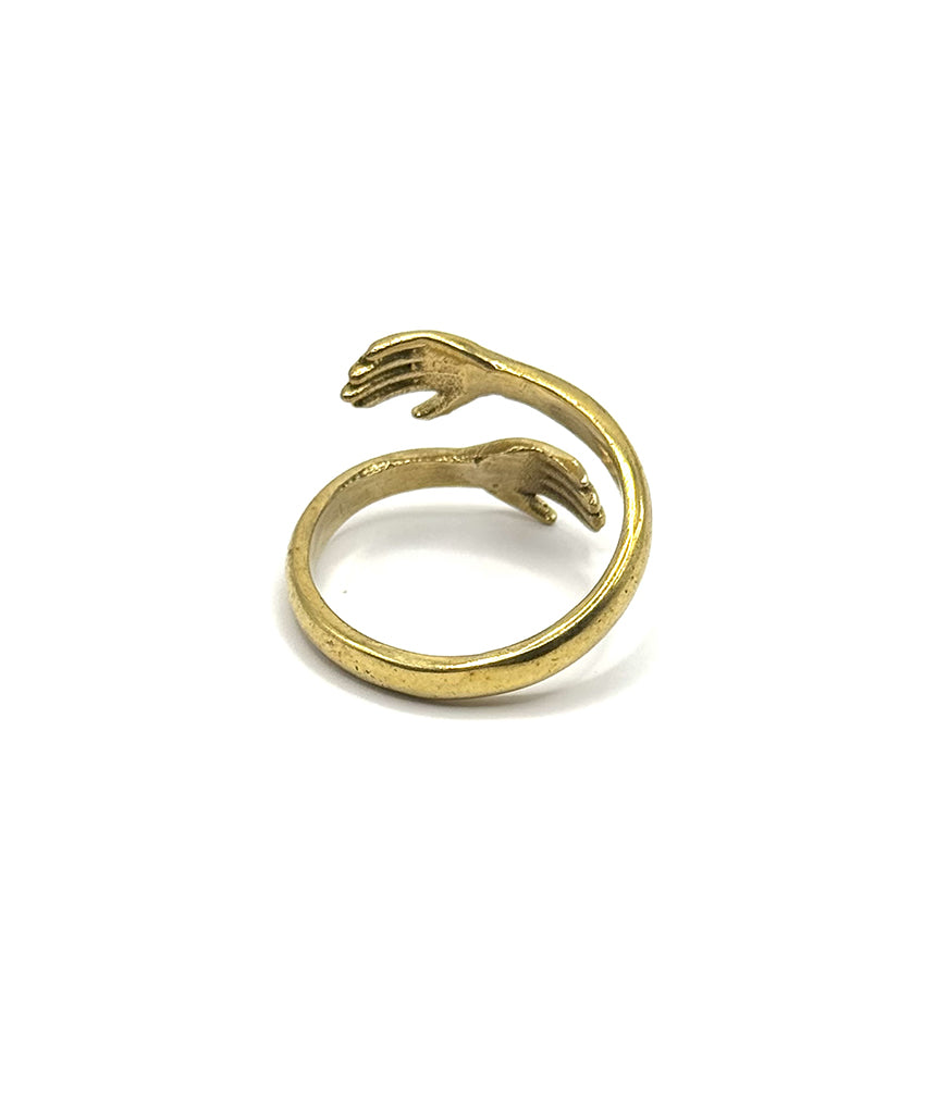 Gold Two Hands Hug Ring