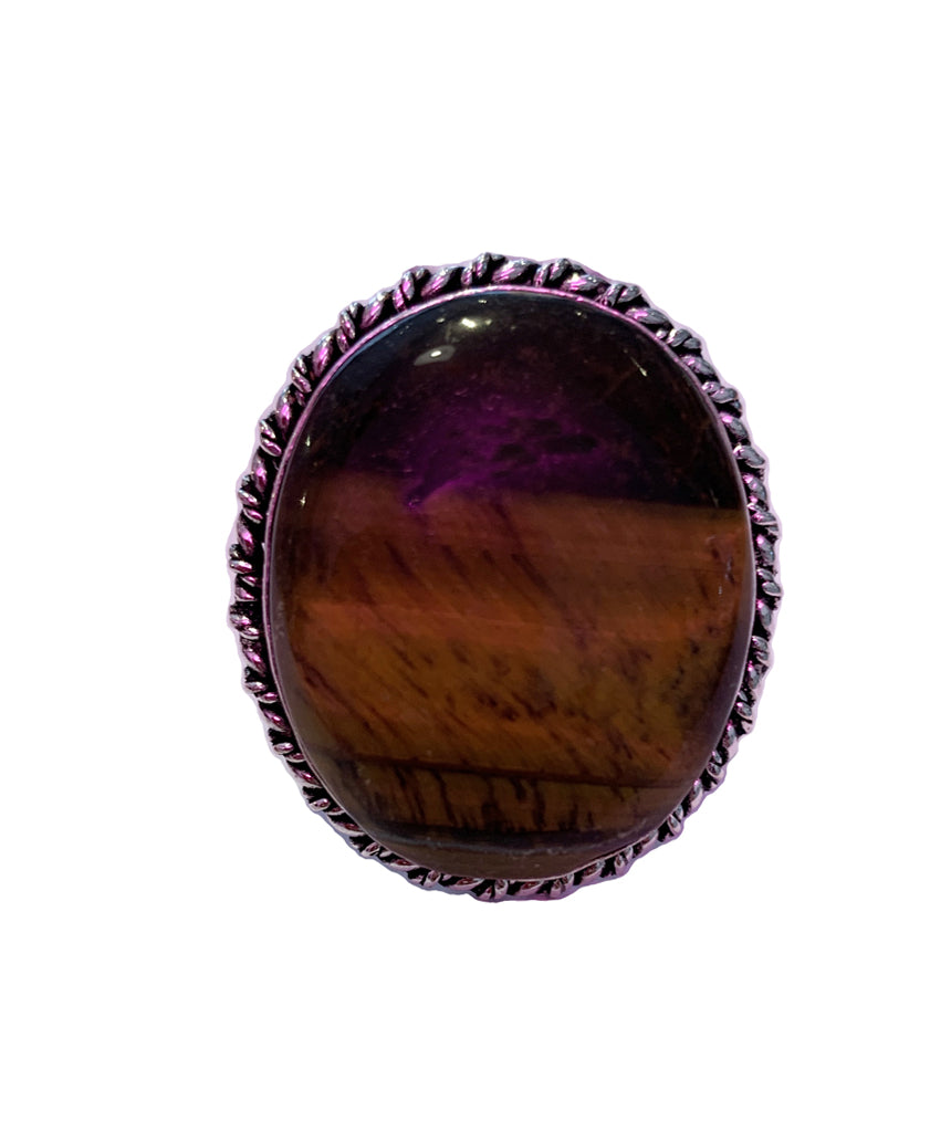 Silver Brown Square Rock Ring