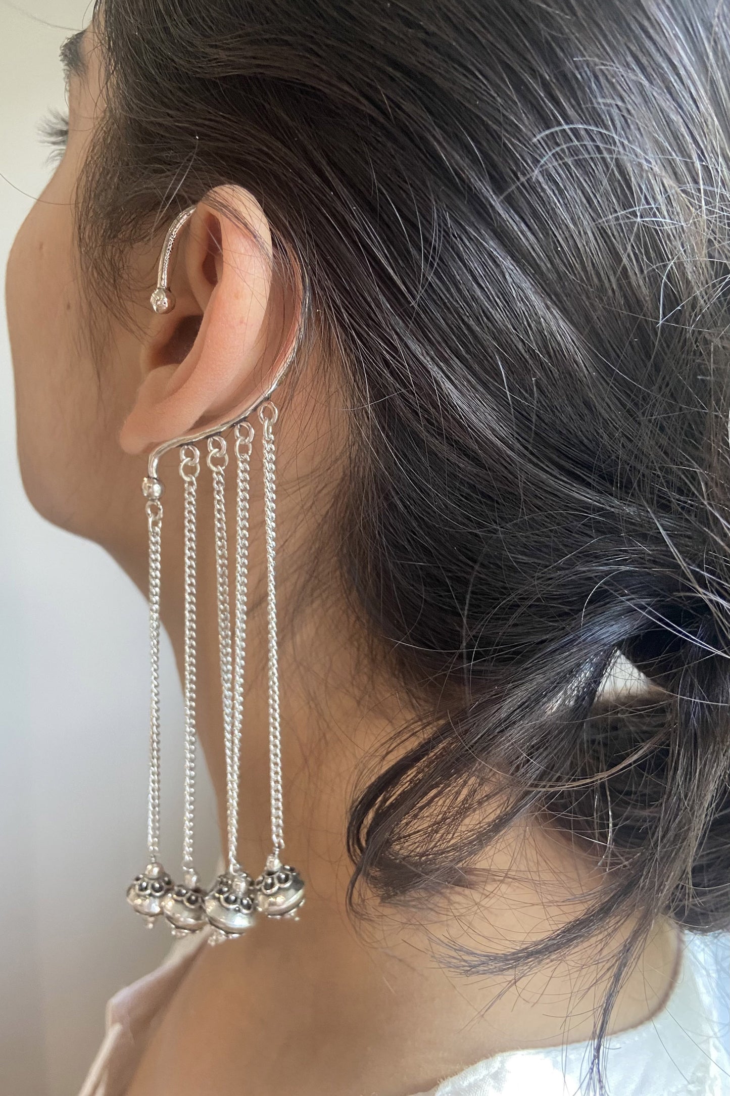 Silver Drop Link Chain Statement Earcuff