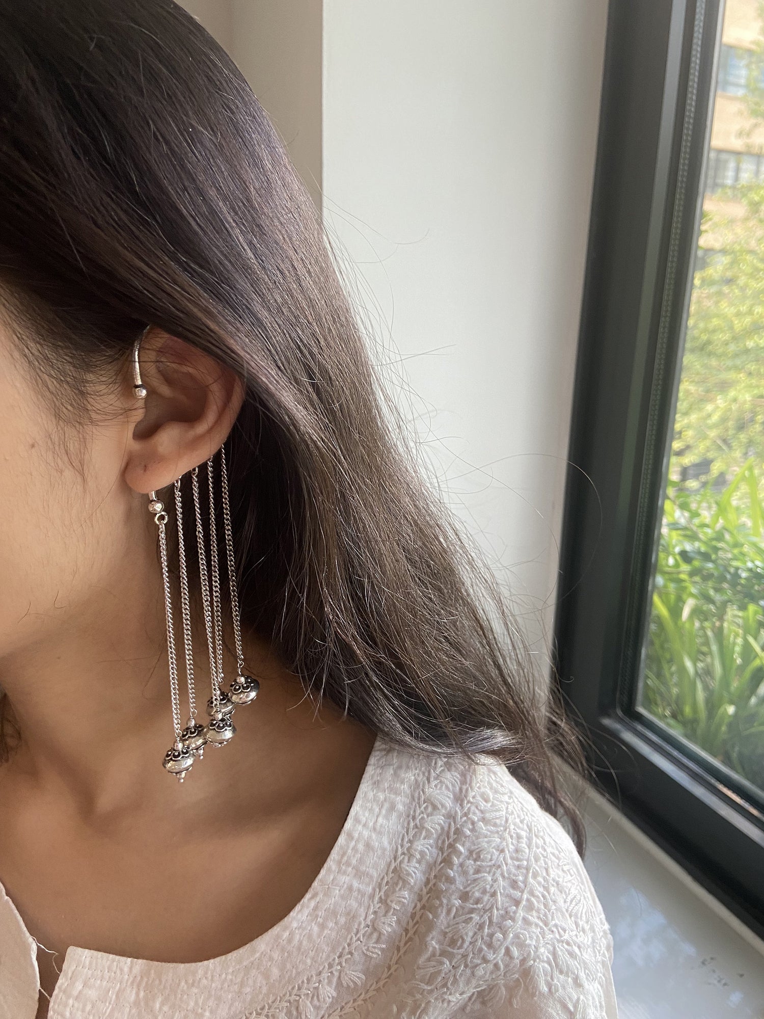 Silver Drop Link Chain Statement Earcuff