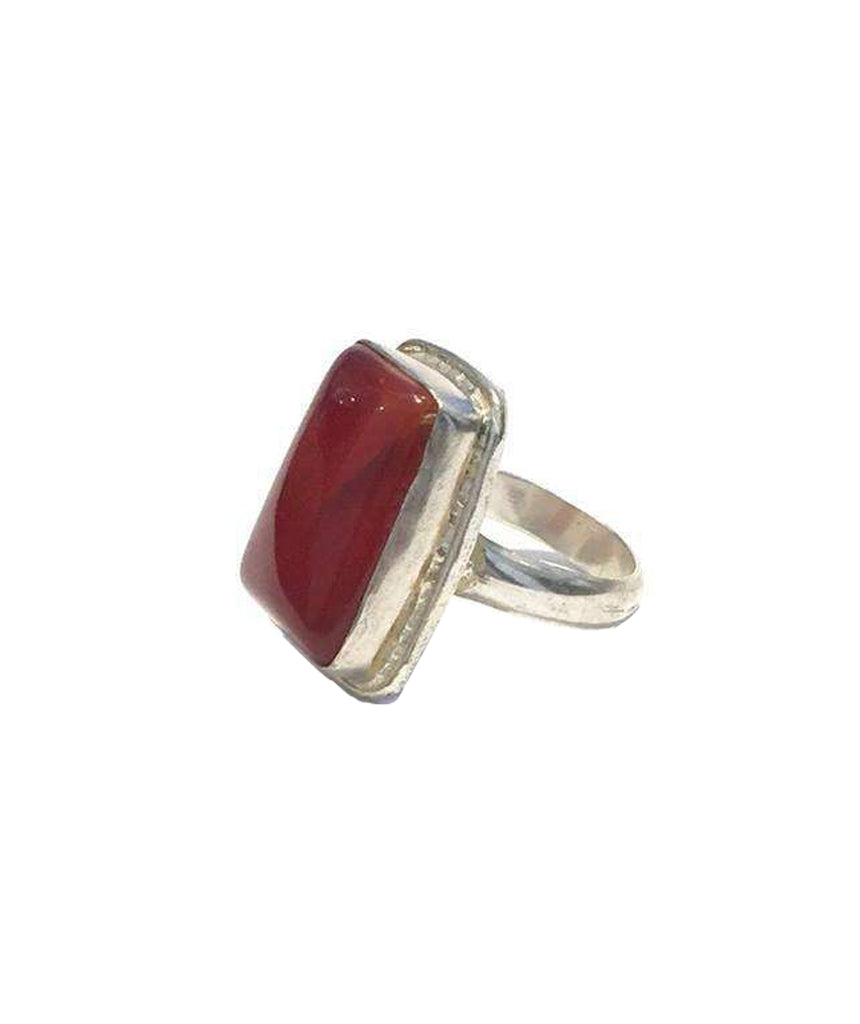 Silver Maroon Square Rock Ring