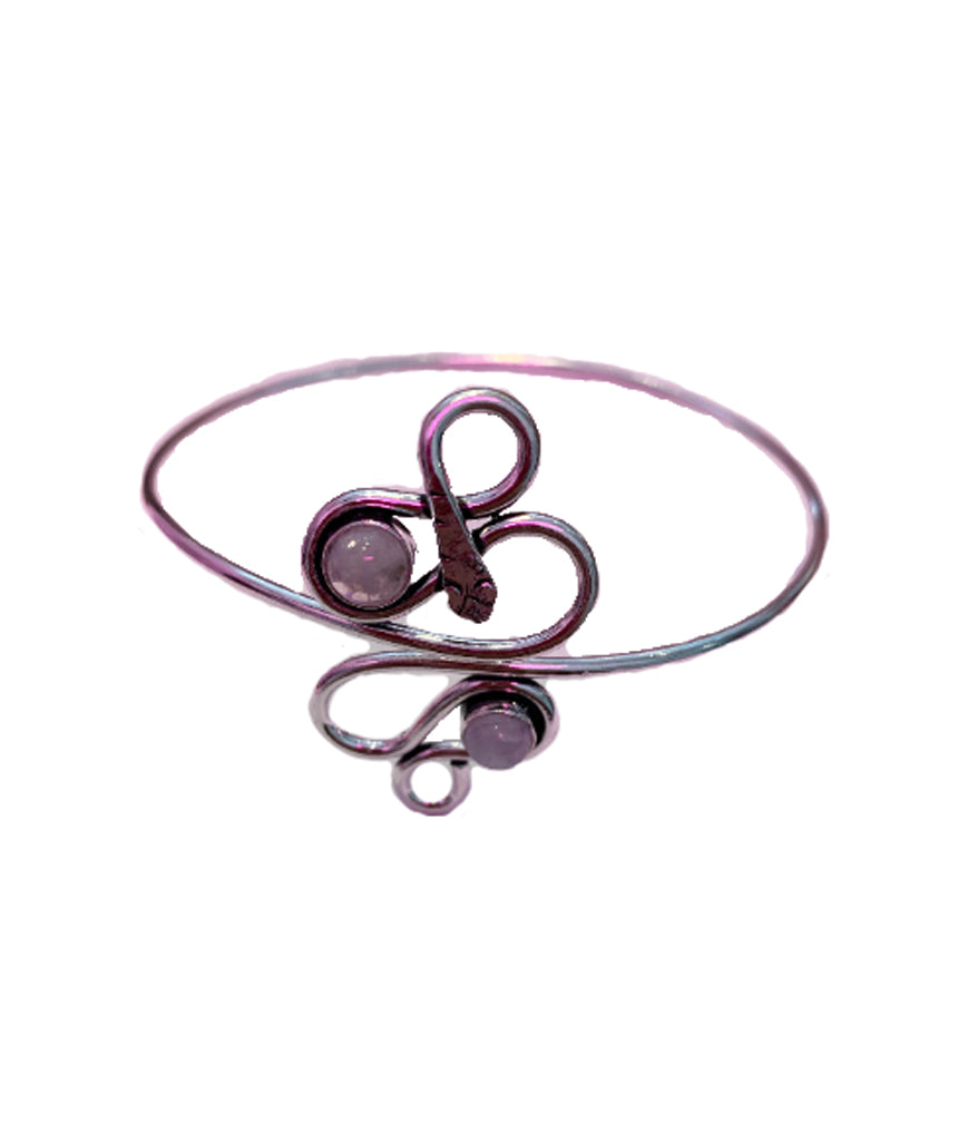 Silver Snake Armcuff with Purple Semi Precious Stone