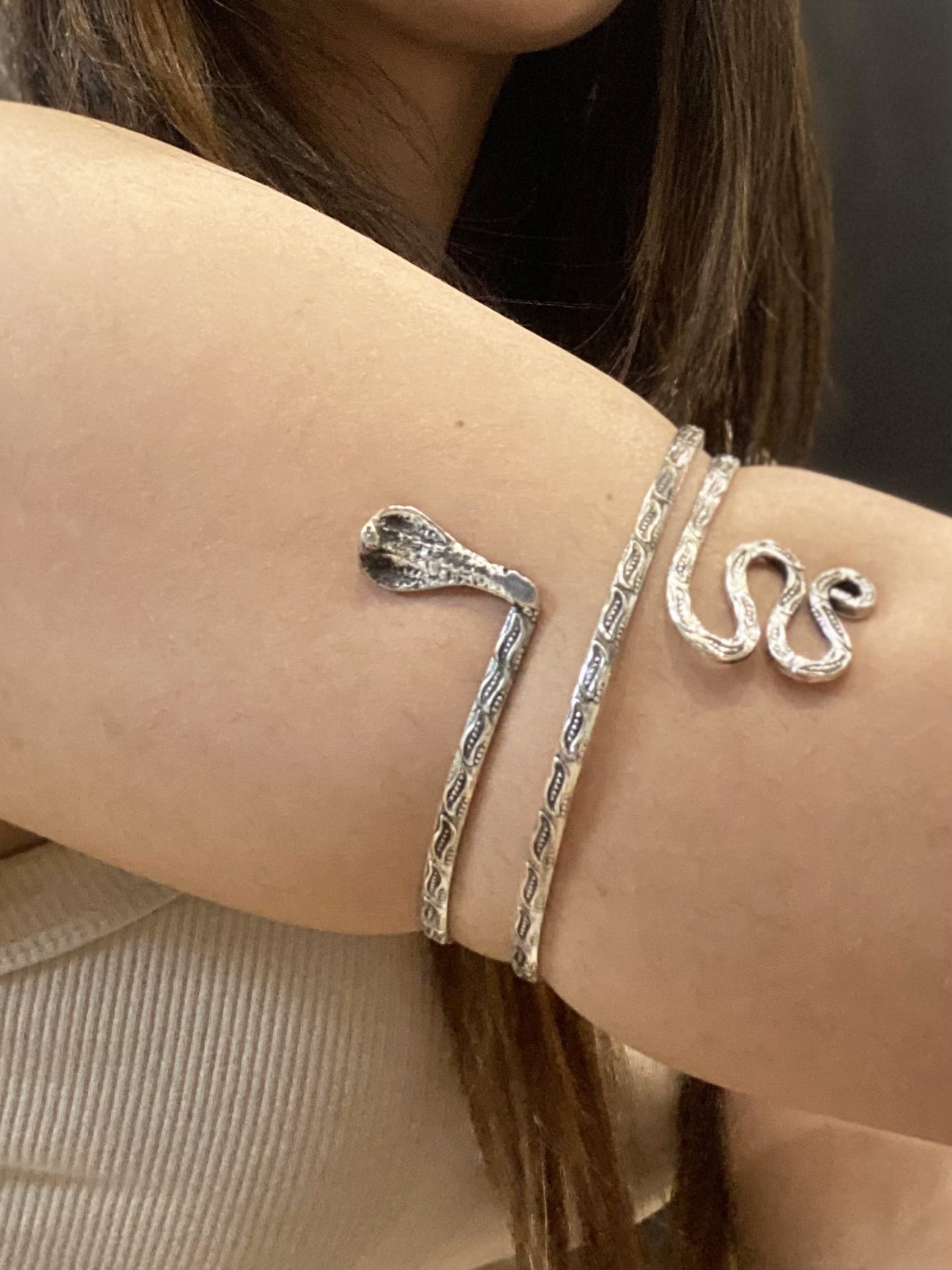 Silver Snake Head Arm Cuff