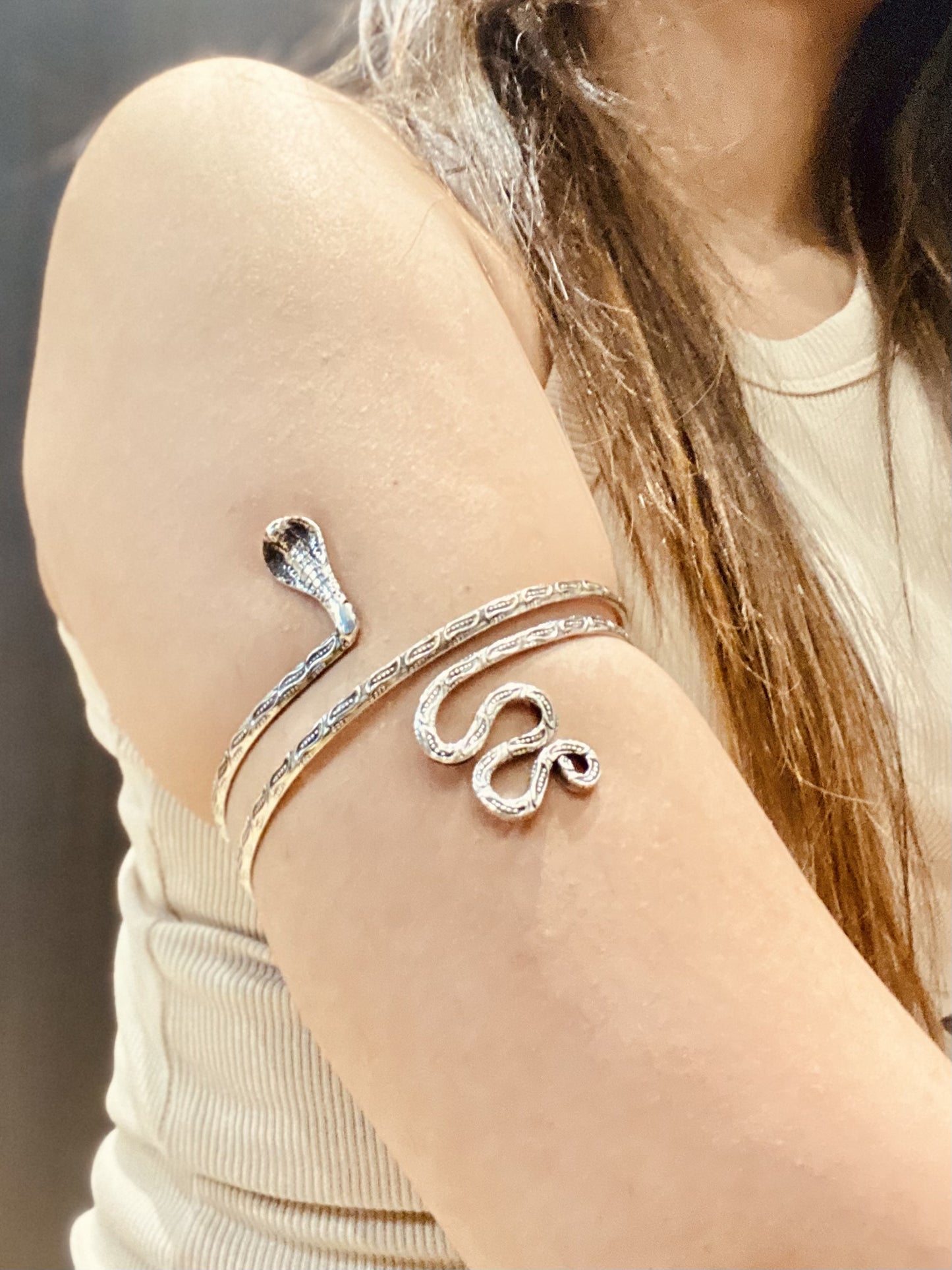 Silver Snake Head Arm Cuff